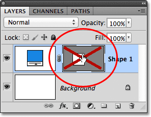 Turning the vector mask off temporarily in the Layers panel. Image © 2011 Photoshop Essentials.com