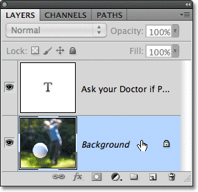 Selecting the Background layer in Photoshop. Image © 2011 Photoshop Essentials.com