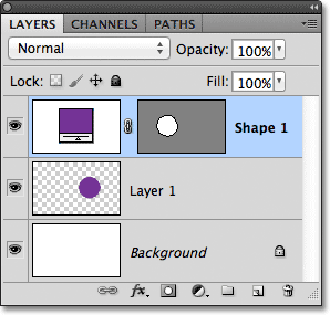 The Layers panel showing the vector shape and the pixel shape. Image © 2011 Photoshop Essentials.com