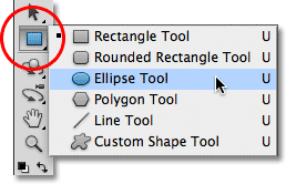 Selecting the Ellipse Tool from the Tools panel in Photoshop. Image © 2011 Photoshop Essentials.com