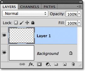 A new blank layer is added in the Layers panel in Photoshop. Image © 2011 Photoshop Essentials.com