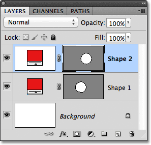 Two Shape layers now appear in the Layers panel. Image © 2011 Photoshop Essentials.com