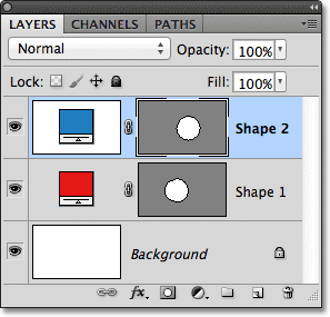The blue vector shape's layer is selected in the Layers panel. Image © 2011 Photoshop Essentials.com