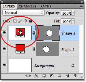 Double-clicking on the Shape layer's color swatch in the Layers panel. Image © 2011 Photoshop Essentials.com