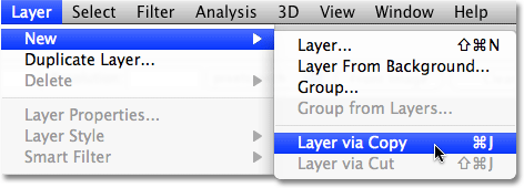 The New Layer via Copy command in Photoshop. Image © 2009 Photoshop Essentials.com