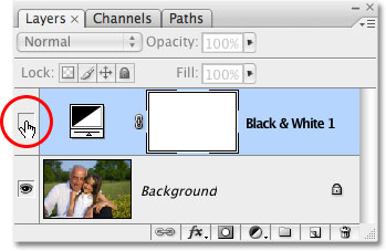 Turning the Black & White adjustment layer back on. Image © 2009 Photoshop Essentials.com.