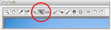The Crop Tool icon in the toolbar in Adobe Camera Raw. Image © 2013 Steve Patterson, Photoshop Essentials.com