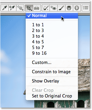The Crop Tool options in Adobe Camera Raw. Image © 2013 Steve Patterson, Photoshop Essentials.com