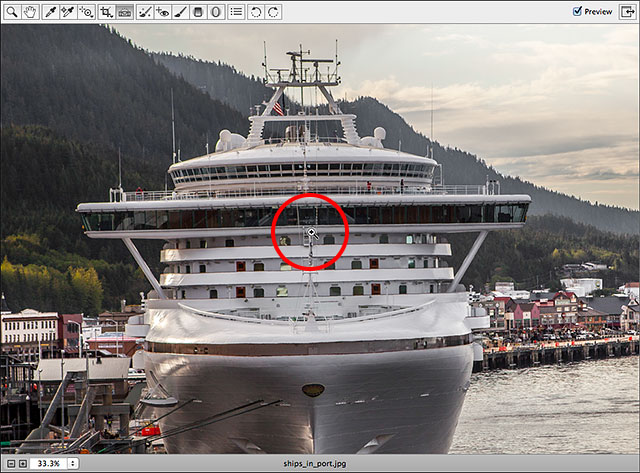 Using the Zoom Tool in Camera Raw to zoom in on the image. Image © 2013 Steve Patterson, Photoshop Essentials.com