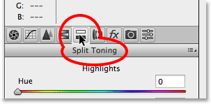Opening the Split Toning panel in Camera Raw by clicking its tab. Image © 2014 Photoshop Essentials.com
