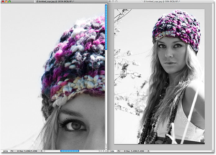 Restoring the original image color with the History Brush in Photoshop. Image © 2009 Photoshop Essentials.com