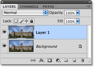 The Layers palette in Photoshop CS4. Image © 2009 Photoshop Essentials.com.