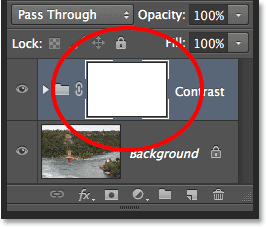 The layer mask thumbnail in the Layers panel. Image © 2013 Steve Patterson, Photoshop Essentials.com.