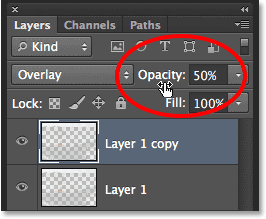 The Opacity option in the Layers panel. Image © 2013 Steve Patterson, Photoshop Essentials.com.