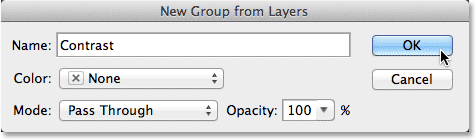 Selecting the New Group from Layers command. Image © 2013 Steve Patterson, Photoshop Essentials.com.