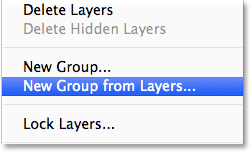Selecting the New Group from Layers command. Image © 2013 Steve Patterson, Photoshop Essentials.com.