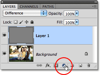 The New Adjustment Layer icon in the Layers panel in Photoshop. Image © 2010 Photoshop Essentials.com