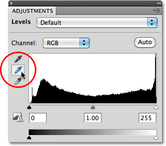 The Set Gray Point eyedropper in the Levels dialog box in Photoshop. Image © 2010 Photoshop Essentials.com