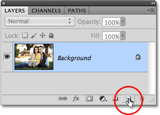 The New Layer icon in the Layers panel in Photoshop. Image © 2010 Photoshop Essentials.com