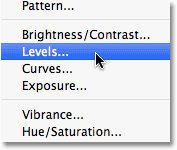 Selecting a Levels adjustment layer in Photoshop. Image © 2010 Photoshop Essentials.com