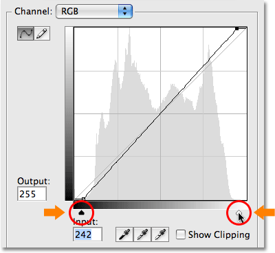 The new black point and white point sliders in Curves in Photoshop CS3. Image © 2009 Photoshop Essentials.com.