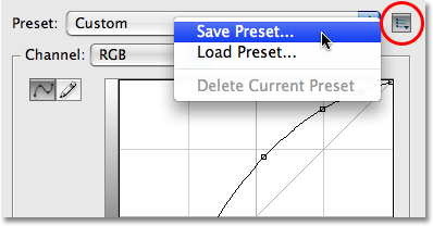 Saving a custom curve as a preset in Photoshop CS3. Image © 2009 Photoshop Essentials.com