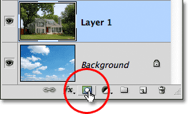 Clicking on the Layer Mask icon in the Layers panel. Image © 2012 Photoshop Essentials.com