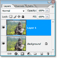 Photoshop's Layers palette showing the Background layer and the copy of the Background layer above it.