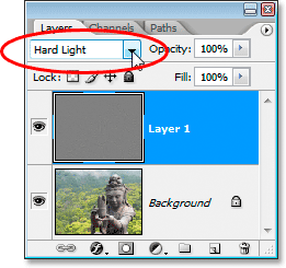 Changing the blend mode of the duplicate Background layer to 'Hard Light'.