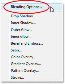 Choose Blending Options from the list of Layer Styles