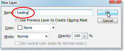 Photoshop's New Layer dialog box