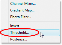 Selecting the 'Threshold' adjustment layer from the list.