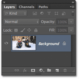 The Background layer in the Layers panel in Photoshop CS6. Image © 2012 Photoshop Essentials.com.
