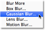 Selecting the Gaussian Blur filter from the Edit menu in Photoshop. Image © 2012 Photoshop Essentials.com.