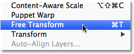 Selecting the Free Transform command in Photoshop. Image © 2012 Photoshop Essentials.com.