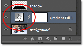 Double-clicking on the Gradient Fill thumbnail. Image © 2012 Photoshop Essentials.com.