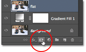 Clicking the Layer Mask icon in the Layers panel. Image © 2012 Photoshop Essentials.com.