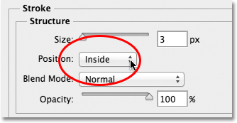 Changing the stroke Position option to Inside. Image © 2012 Photoshop Essentials.com.