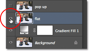 Selecting and turning on the 'flat' layer. Image © 2012 Photoshop Essentials.com.
