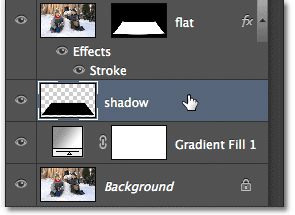 Selecting the 'shadow' layer in the Layers panel. Image © 2012 Photoshop Essentials.com.