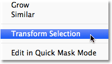 Choosing the Transform Selection command from the Select menu. Image © 2012 Photoshop Essentials.com.