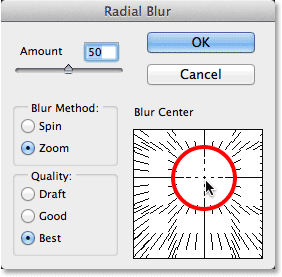 Editing the Radial Blur Smart Filter settings. Image © 2013 Photoshop Essentials.com
