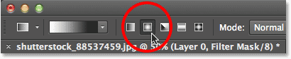 Choosing Radial Gradient in the Options Bar. Image © 2013 Photoshop Essentials.com