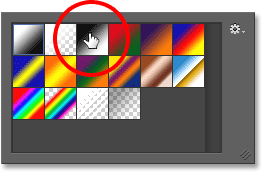 Selecting the Black, White gradient in the Gradient Picker in Photoshop. Image © 2013 Photoshop Essentials.com