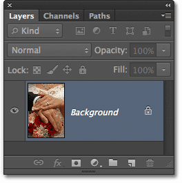 The Background layer in the Layers panel in Photoshop CS6. Image © 2012 Photoshop Essentials.com