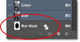 Loading the Blur Mask channel as a selection. Image © 2012 Photoshop Essentials.com