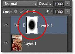 The layer mask thumbnail for the Levels adjustment layer. Image © 2012 Photoshop Essentials.com