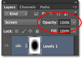 The Opacity option in the Layers panel. Image © 2012 Photoshop Essentials.com