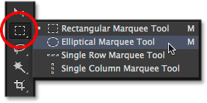 Selecting the Elliptical Marquee Tool. Image © 2014 Photoshop Essentials.com.