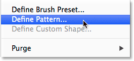 Selecting the Define Pattern command from the Edit menu. Image © 2014 Photoshop Essentials.com